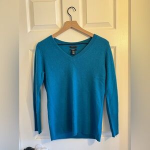 Halogen 100% Cashmere Sweater Teal Blue V-neck  Size Small Petite
